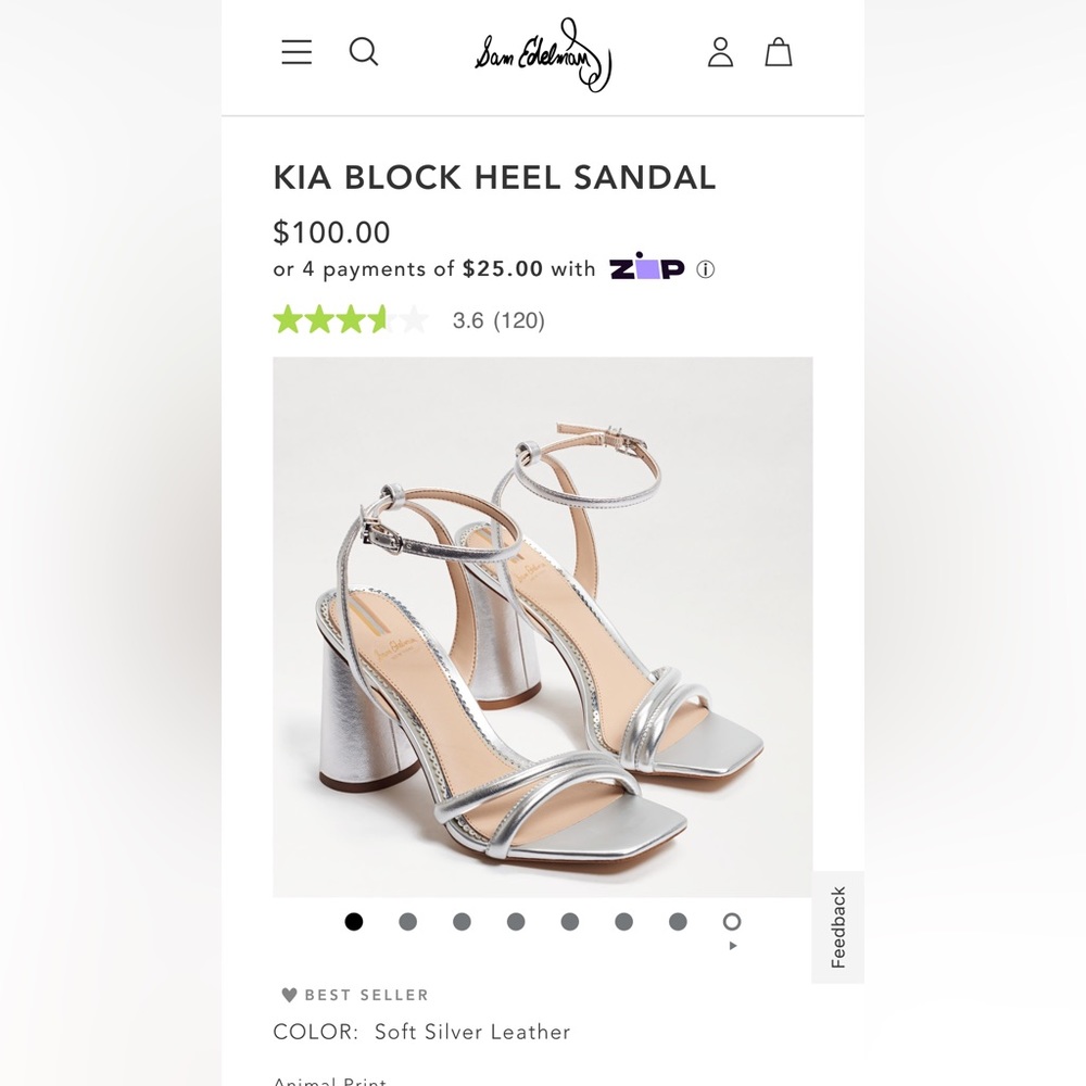 KIA BLOCK HEEL SANDAL - Sam Edelman - COLOR:  Soft Silver Leather